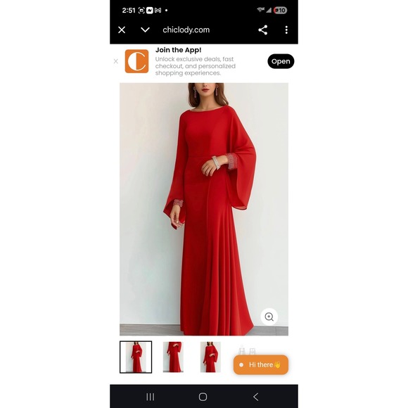 Chiclody Red Maxi Dress Long Bell Sleeve Sequin Cuff Formal Evening Gown New - Picture 15 of 15